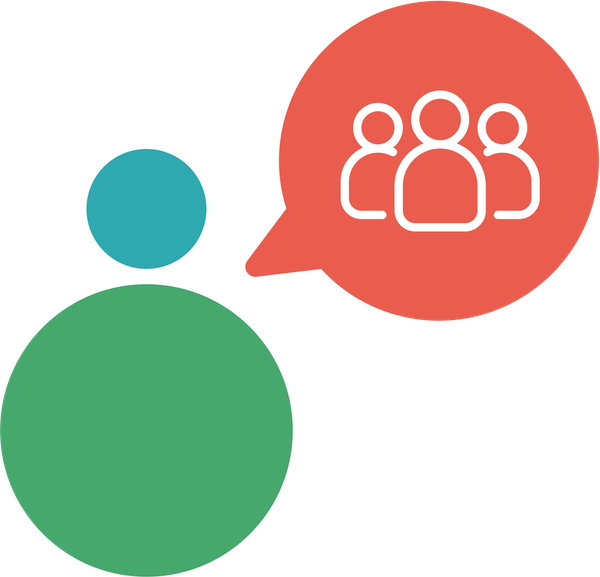 Illustration of person with people in thought bubble